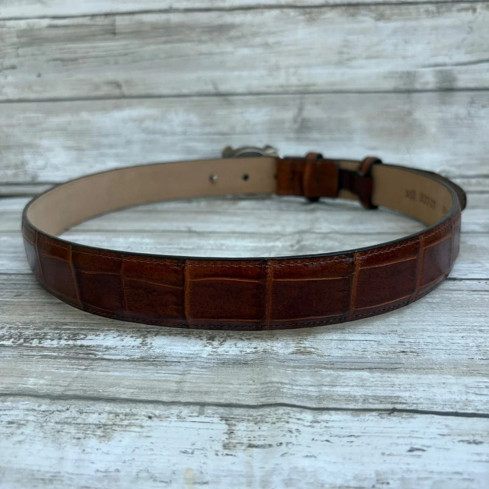 Brighton‎ Belt 30 Brown Crocodile Embossed Leather Silver Turtle Buckle Tortoise